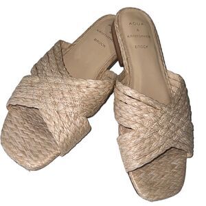 Aqua & Kristopher Brock Kriz Square Toe Ivory Raffia Slip On Sandals Size 9.5